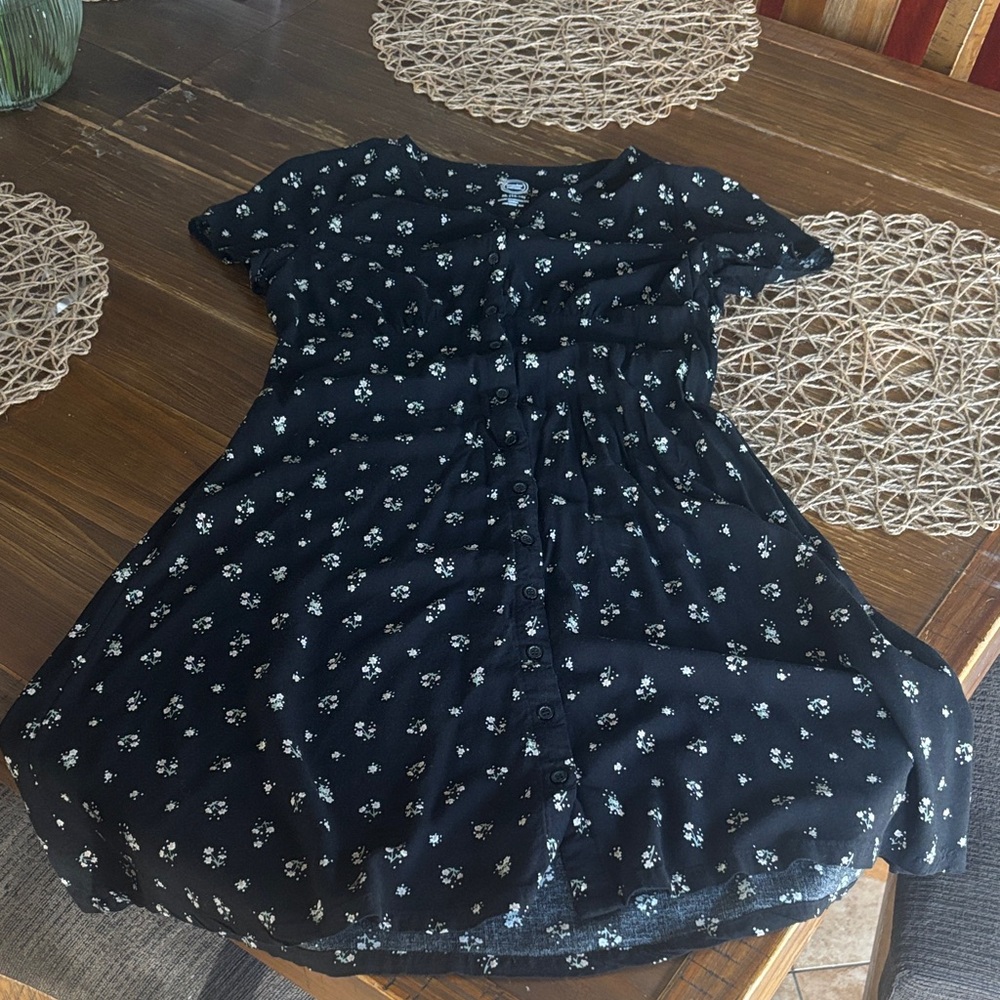 wonder nation Black Floral Button-Front Girls Dress